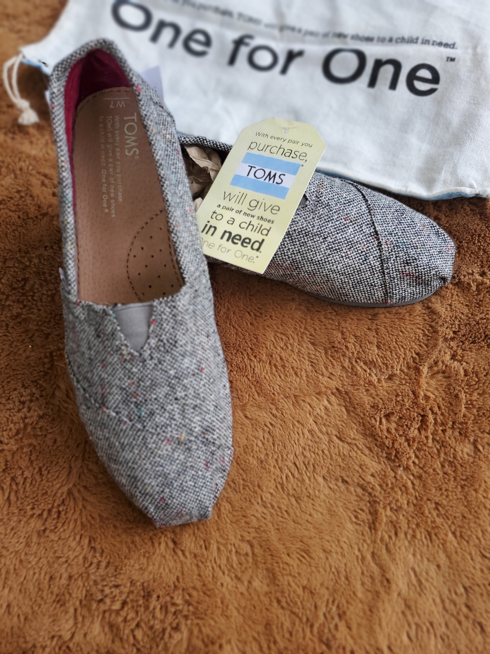 TOMS Grey Tweed Slip-On Flats with Subtle Multicolor Flecks